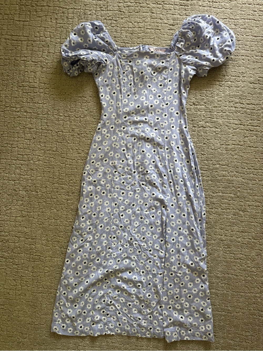 Miss Selfridge Light Blue Floral Dress Size 2 Petite Floral Hearts Puff Sleeve